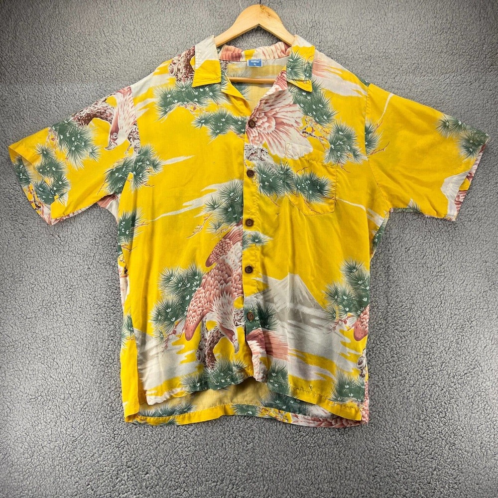Vtg Ocean Pacific Sunwear Hawiian Shirt Mens XL Yellow 80s California Falcon